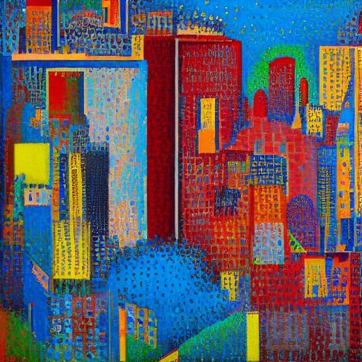 Detroit Street Corner in Pointillist Style