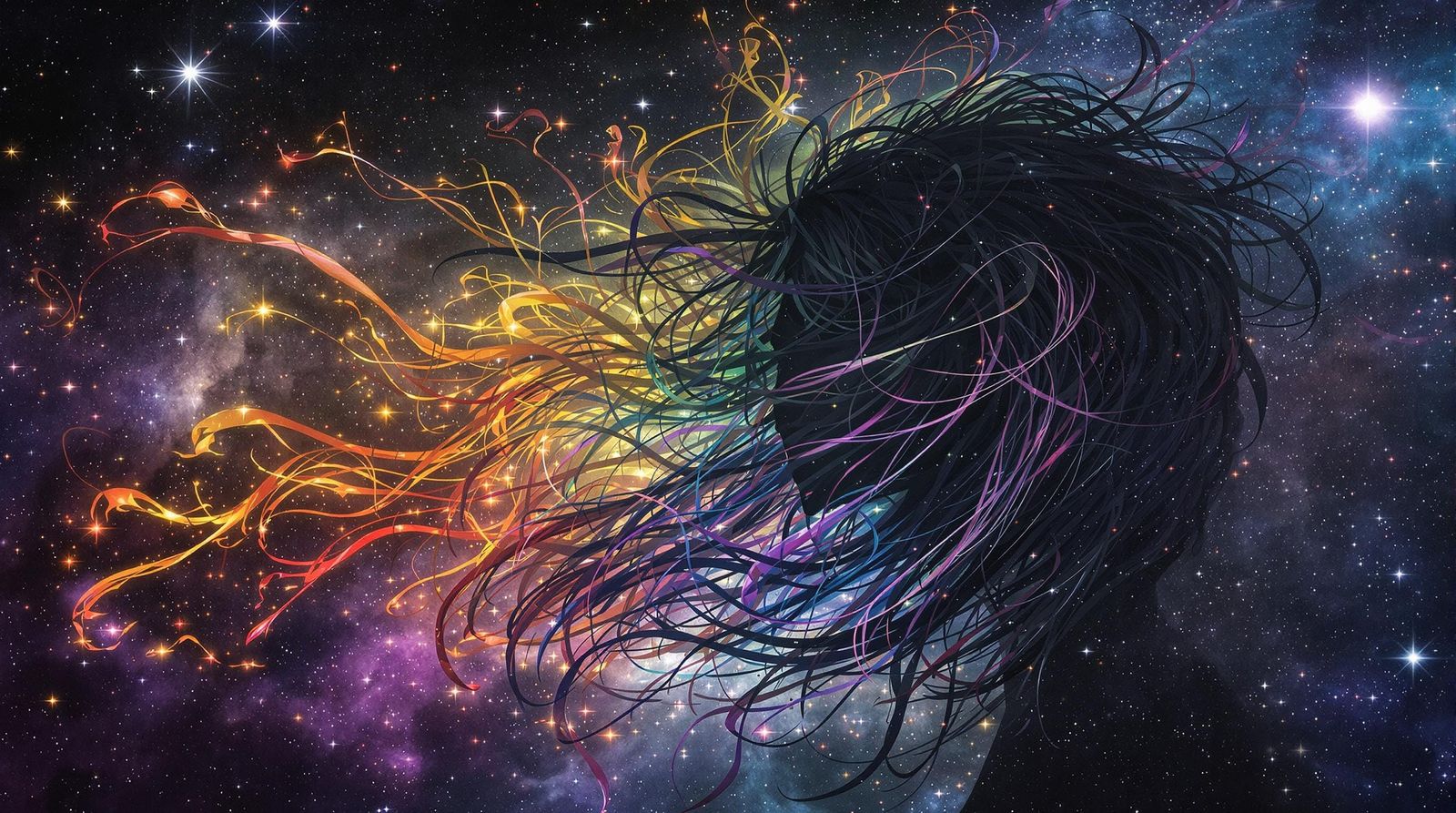 Mysterious Cosmic Dark Goddess in Celestial Landscape