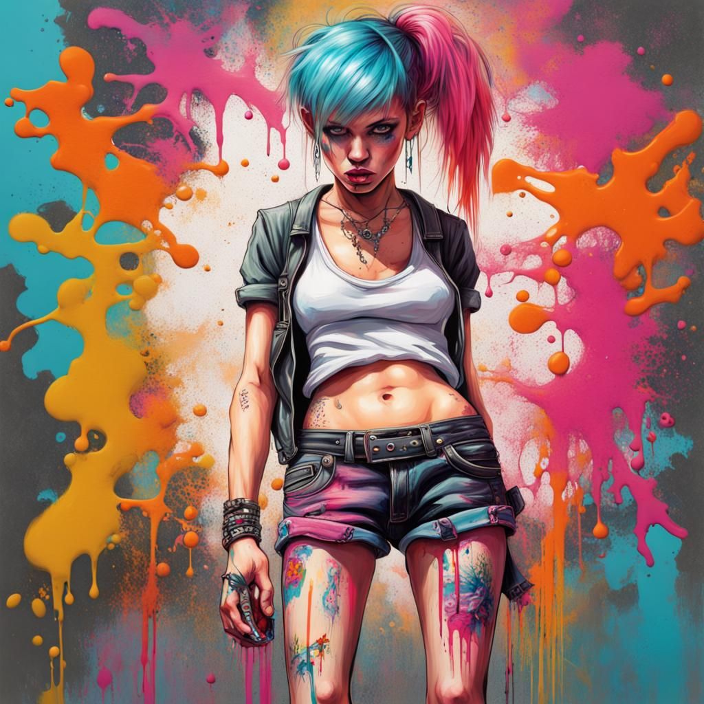 Colorful Punk Girl in Graffiti Street Art