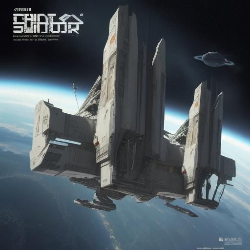 Retro Sci-Fi Freighter in Magazine Art Style