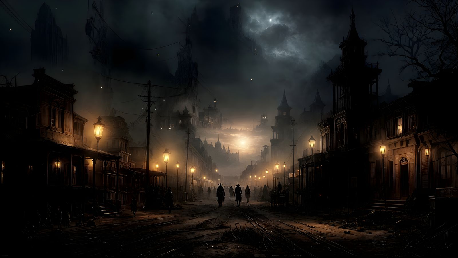 Dusty Western Town at Twilight in Dark Fantasy Style