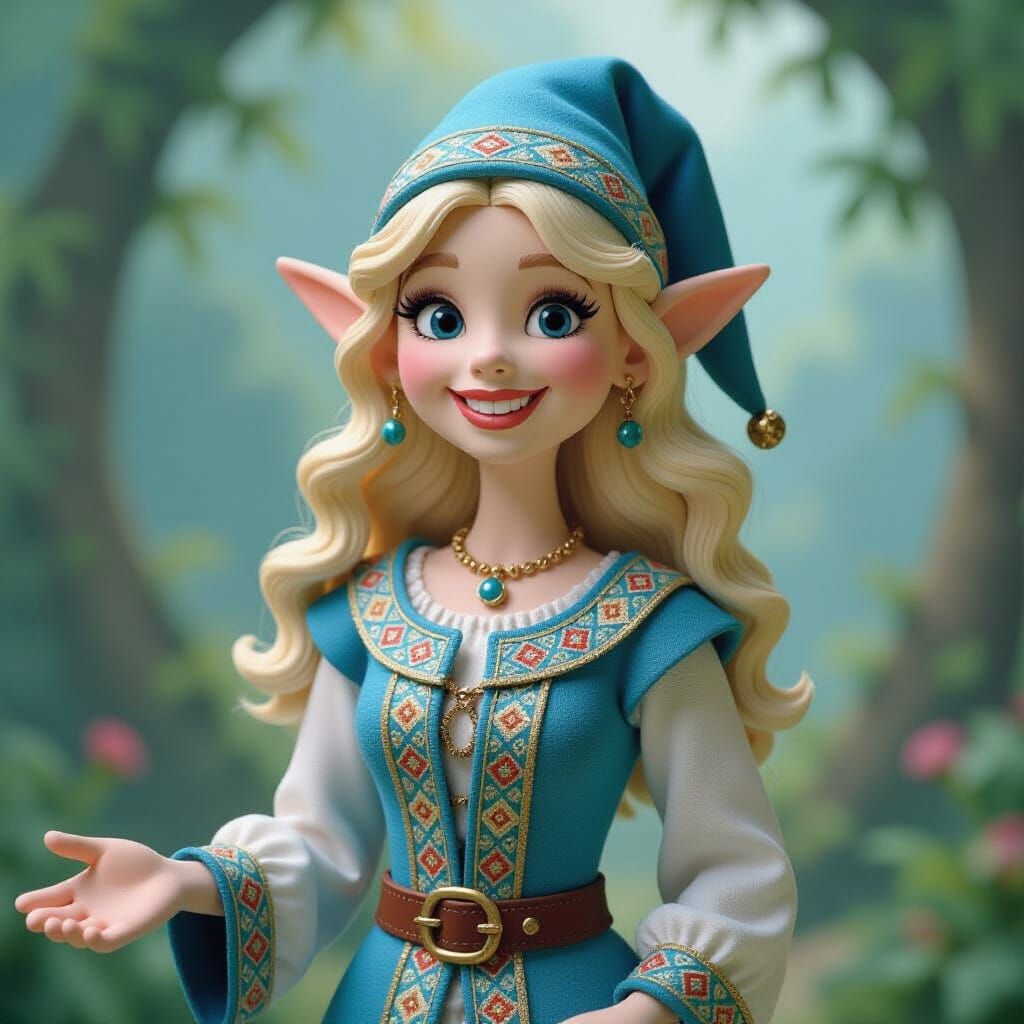 Smiling Elf in Ethereal Mist: Claymation Style