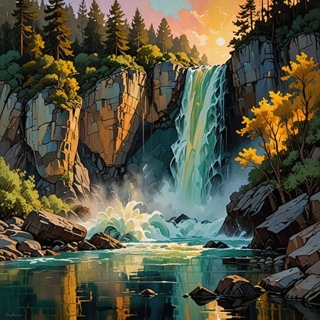 Vibrant Encaustic Waterfall