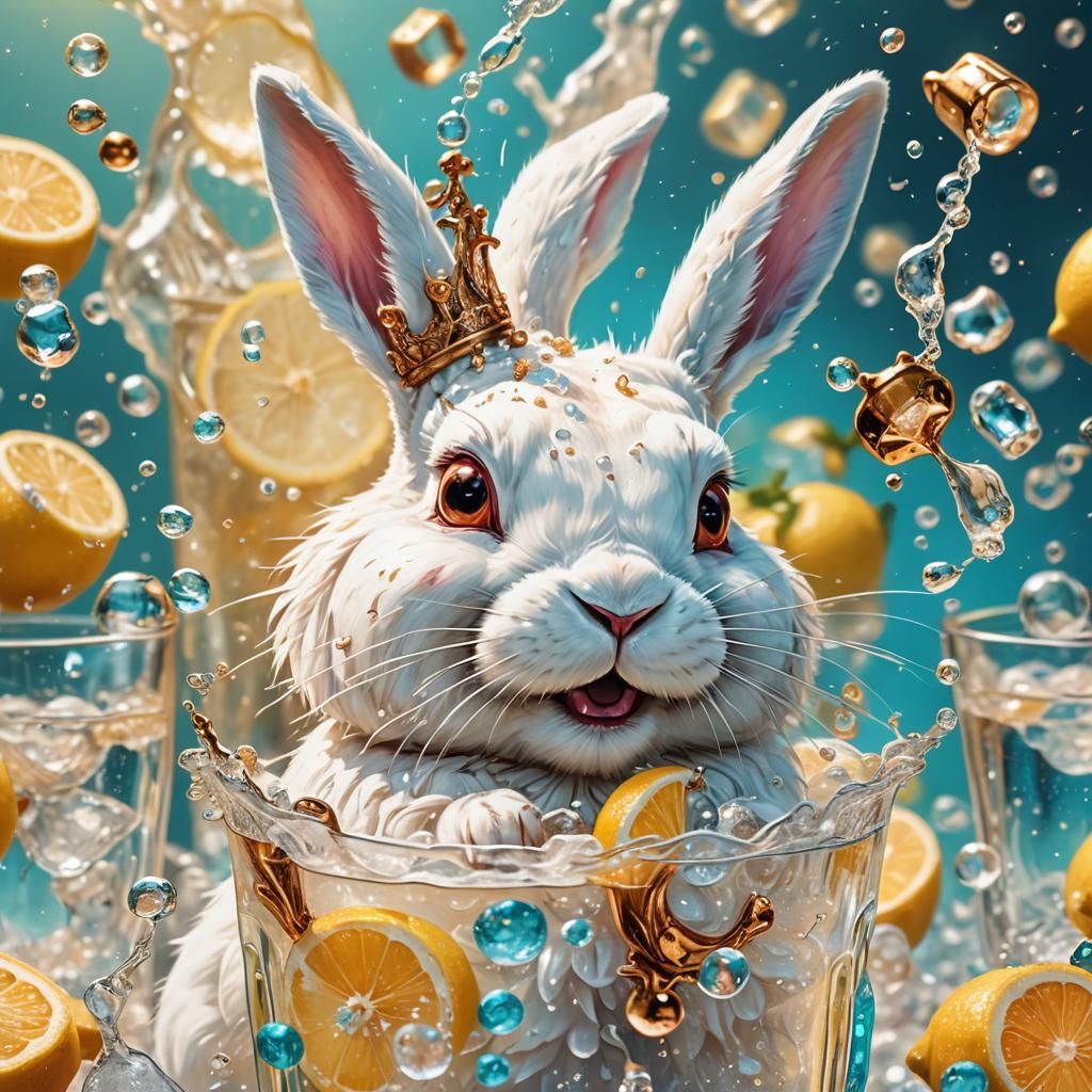 Rabbit Drinks Lemon Soda in Fantasy Art