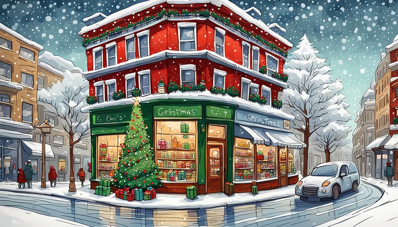 Stunning Christmas Tree House Gift Shop in Snowy Downtown Fa...