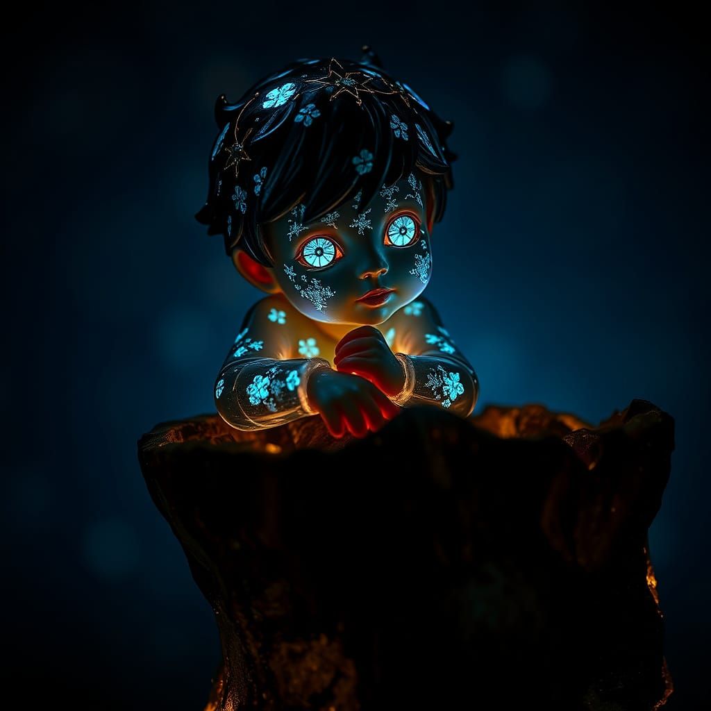Bioluminescent Crystal Boy Sculpture: Digital Art