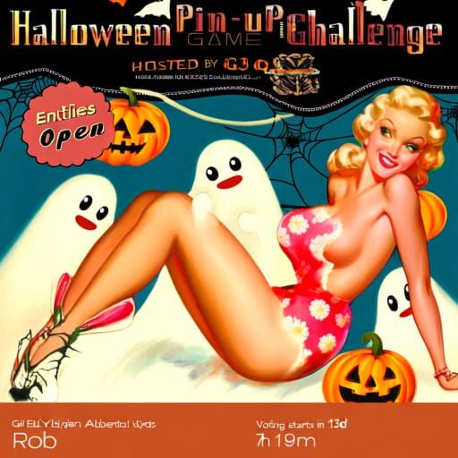 Vintage Halloween Pin-Up Illustration with Festive Elements