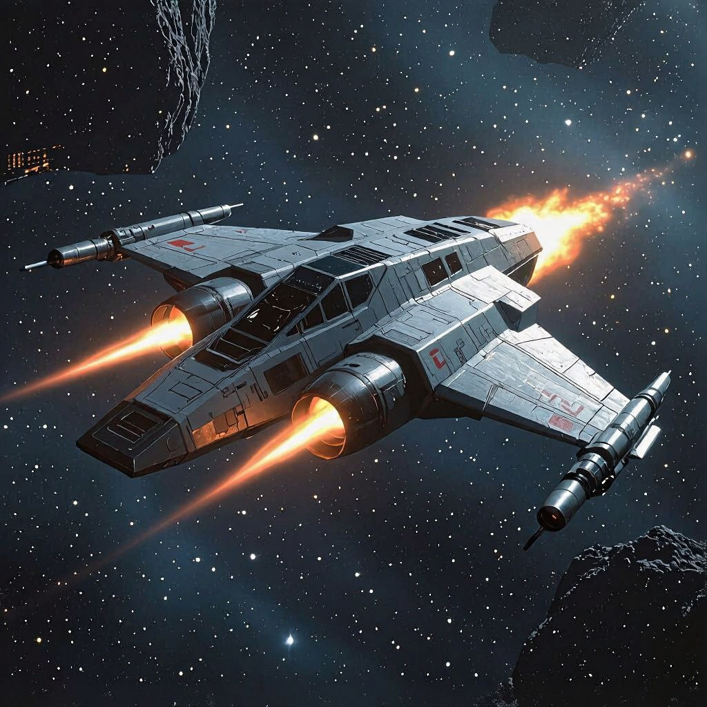 Compact Space Fighter with Wingtip Jets in Deep Space