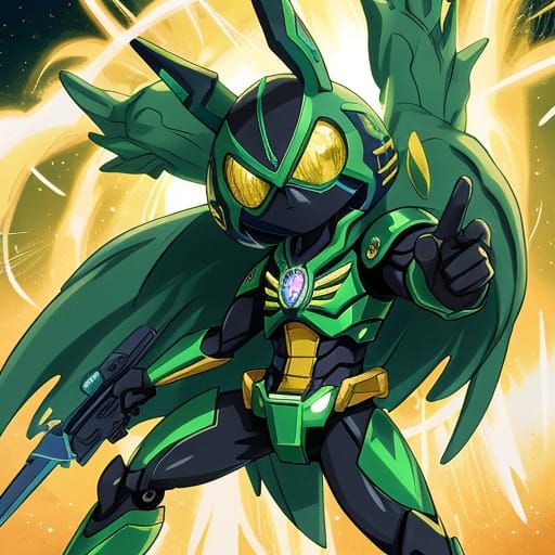 Anime Superhero with Dinosaur and Insect Features