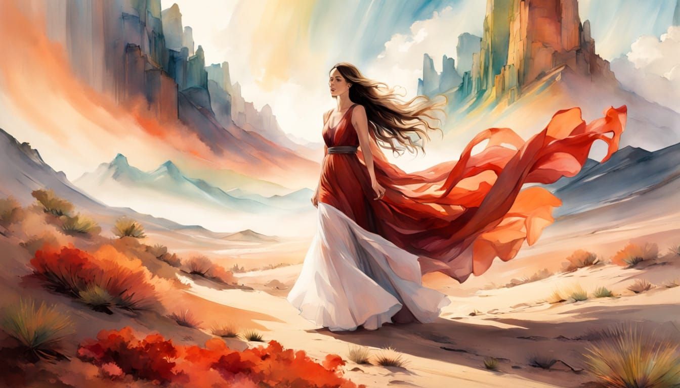 Ethereal Desert Goddess in Vibrant Abstraction