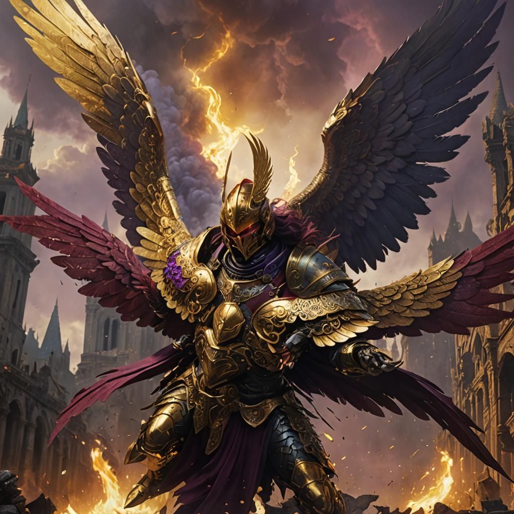 Angel Battles Monster in Dark Fantasy City