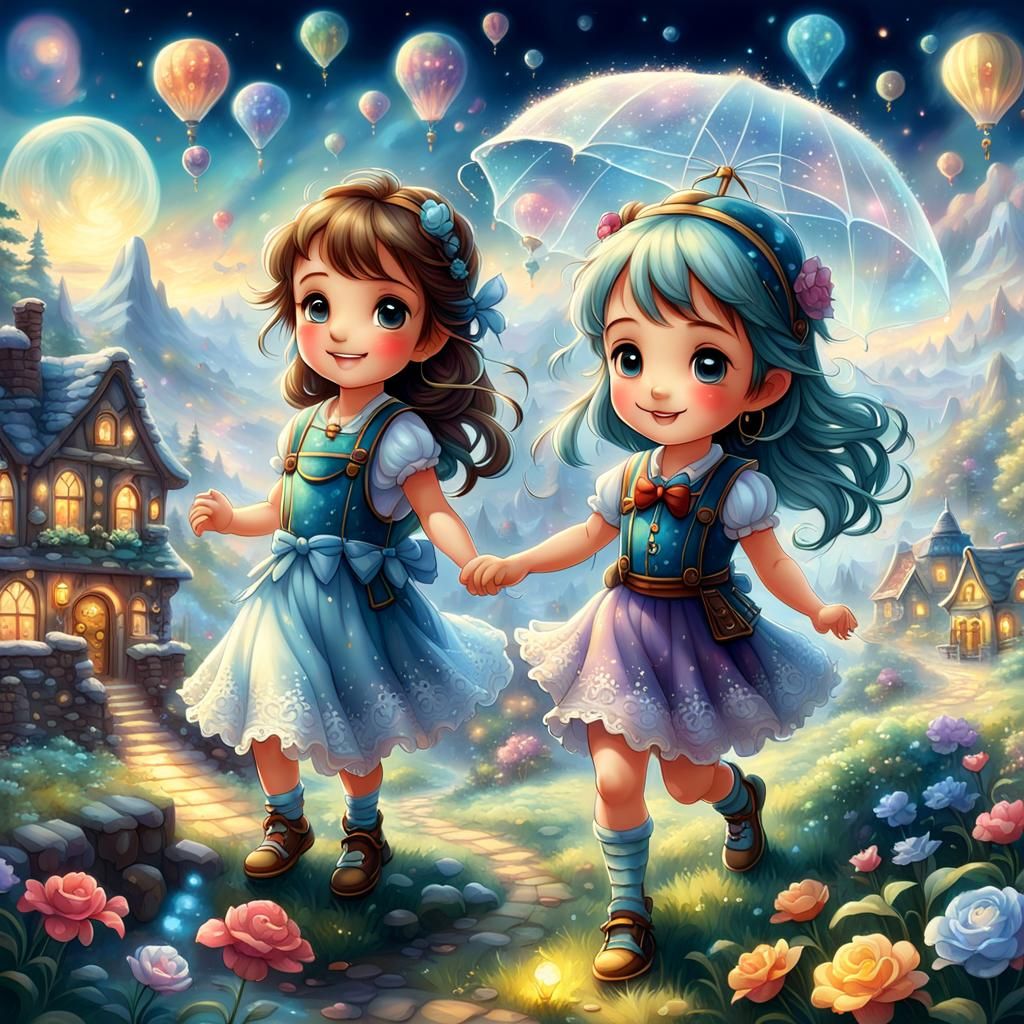 Charming Chibi Character in Ethereal Landscape