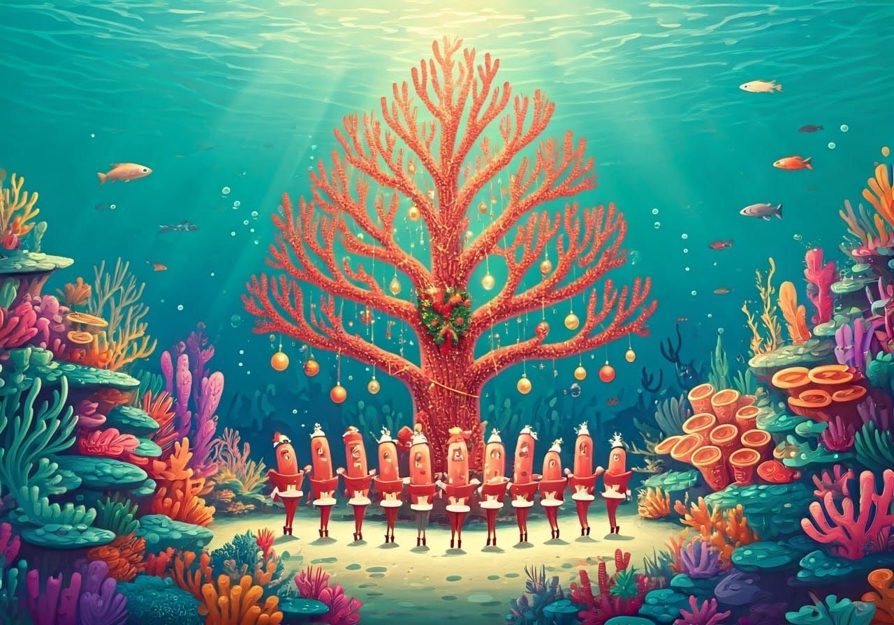 Whimsical Christmas Coral Reef Scene