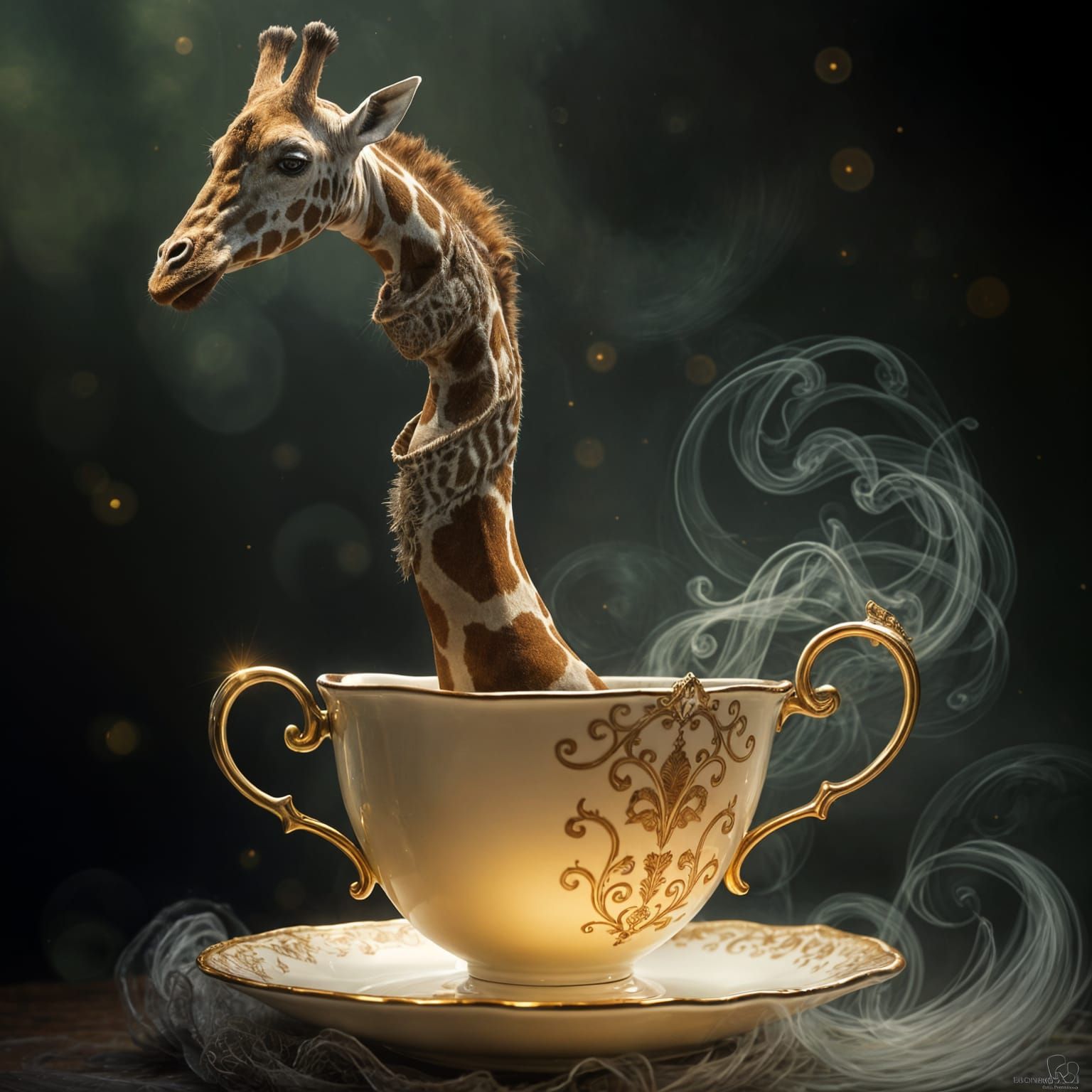 Giraffe in Teacup: Ethereal Masterpiece