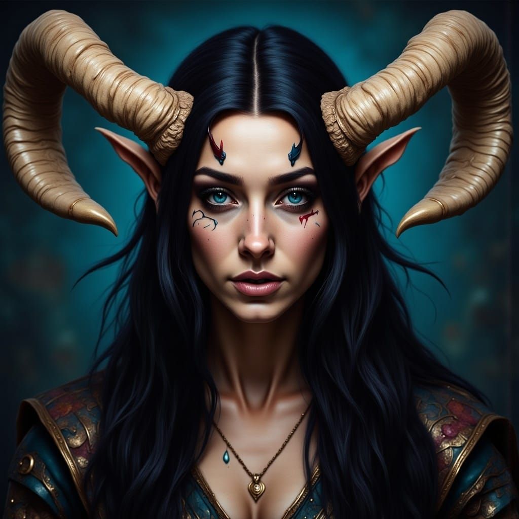 Viking Woman with Bone Horns and War Paint