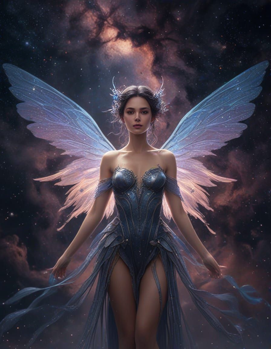 Starlight Fairy Drifting Through Nebula as Digital Painting
