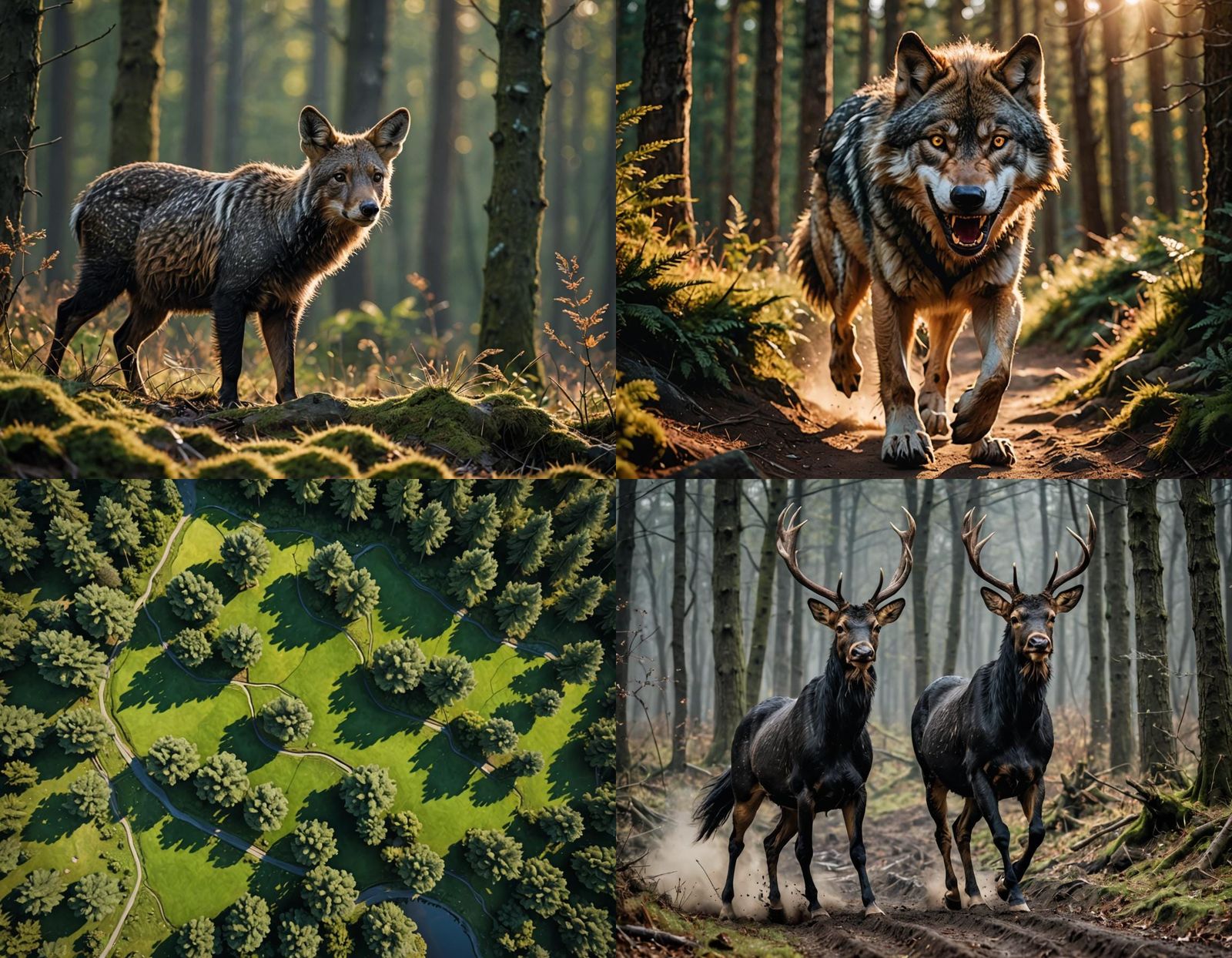 Hyperrealistic Wolf Attack in Forest Photo