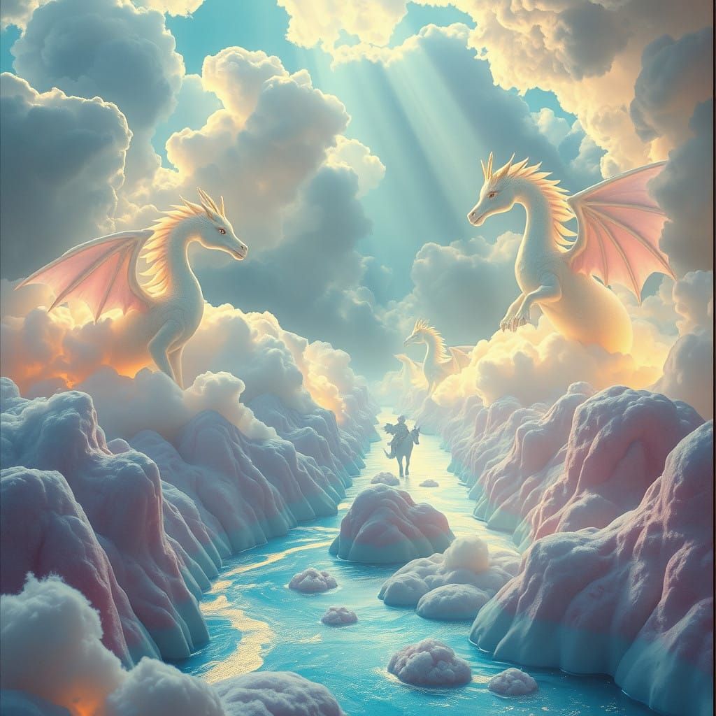 Dreamlike Landscape of Majestic Cloud Creatures and Cotton C...