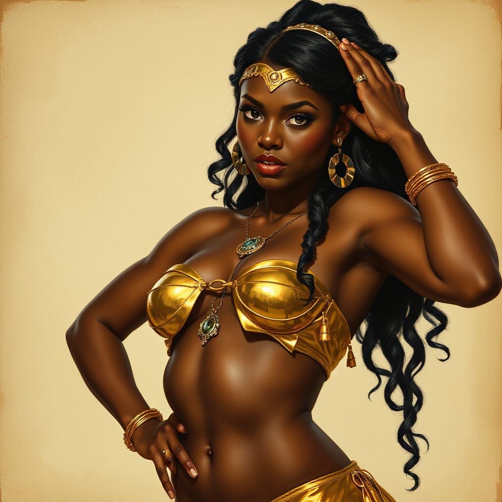 Heroic Dark Skinned Princess Leia in Gold Bikini