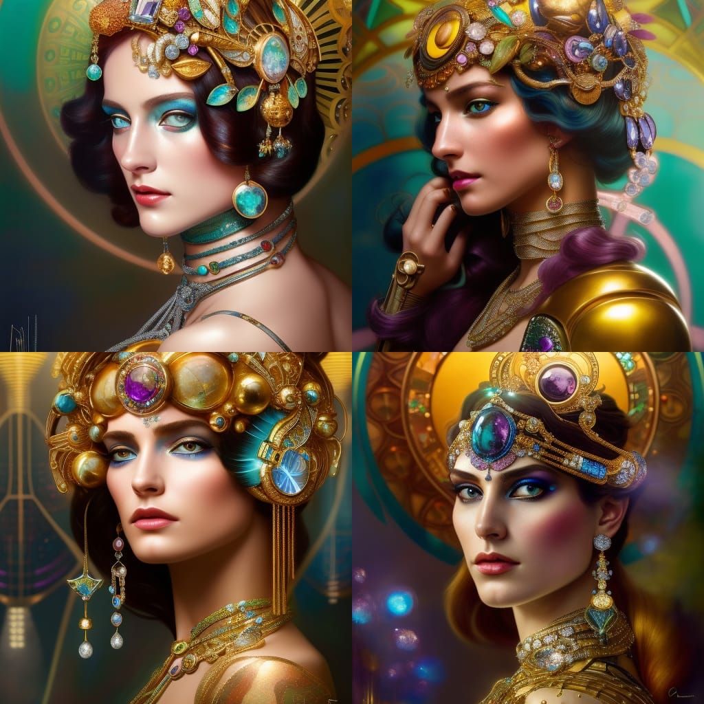 Jeweled Cyborg Goddess in Art Nouveau Style