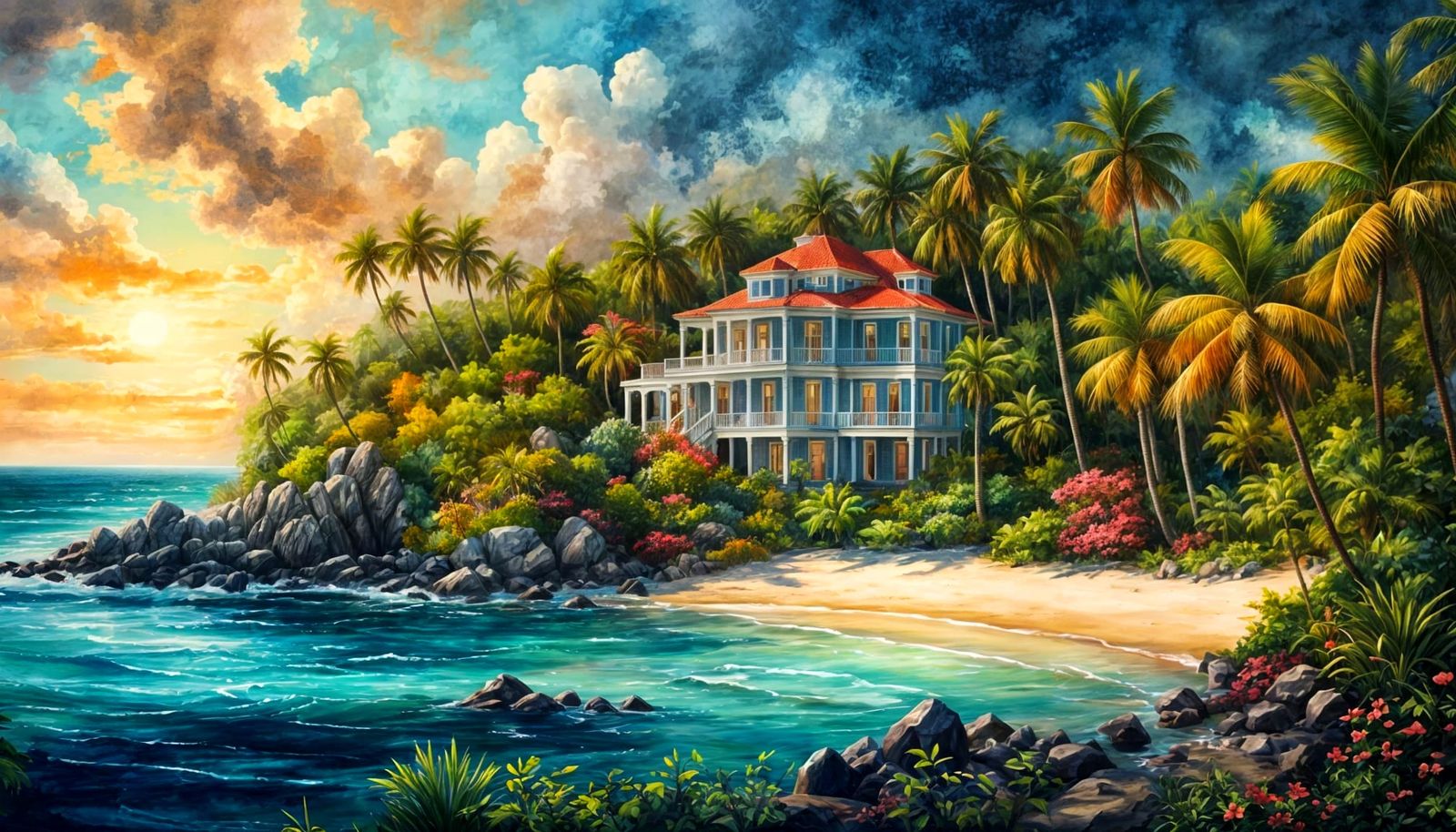 Luxury Mansion on Tropical Island Beach
