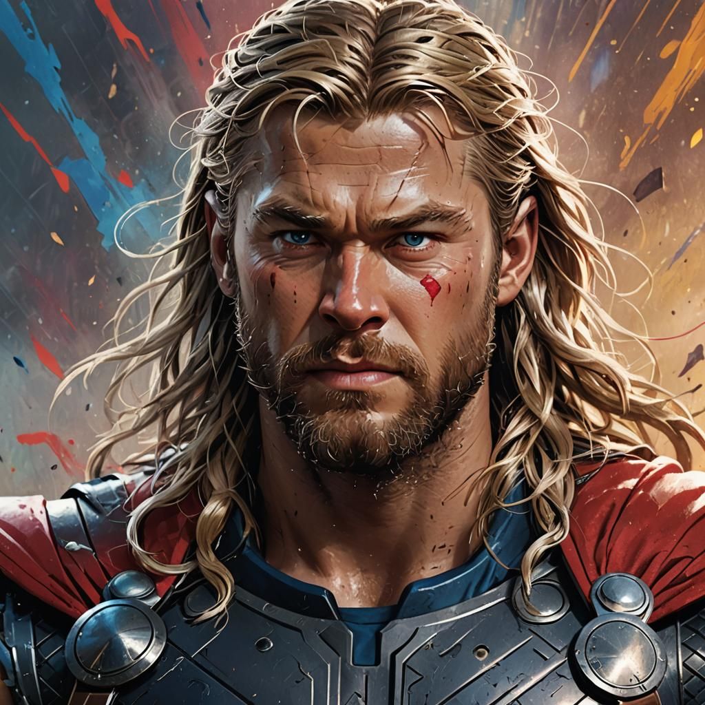 Hyperrealistic Thor Splash Art Concept
