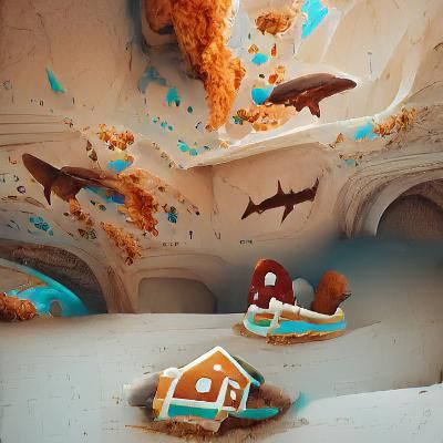 Gingerbread Man's Shark-Filled Feast: Fantasy Art