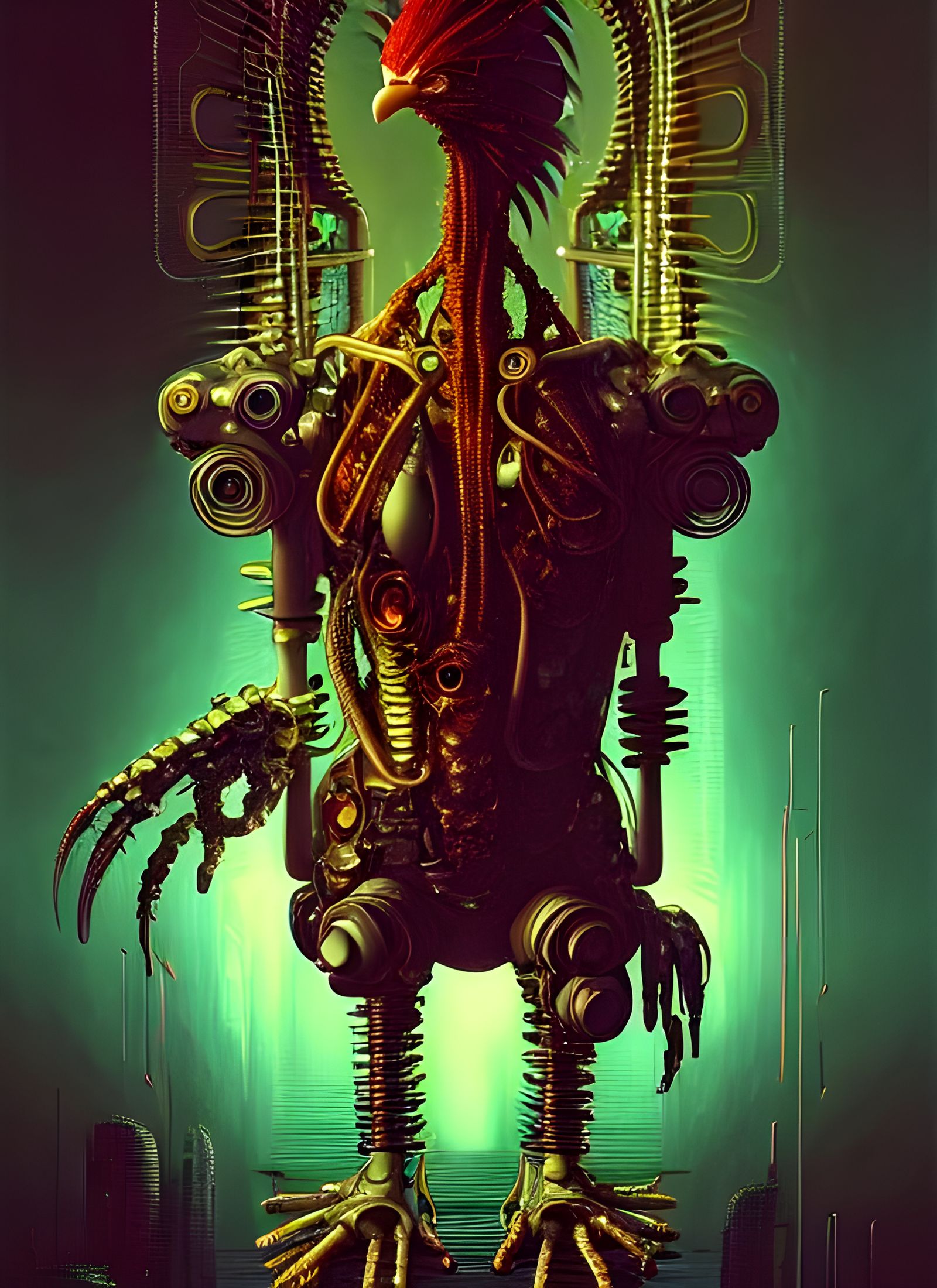 Cyberpunk Chicken in Futuristic Biomechanical Style