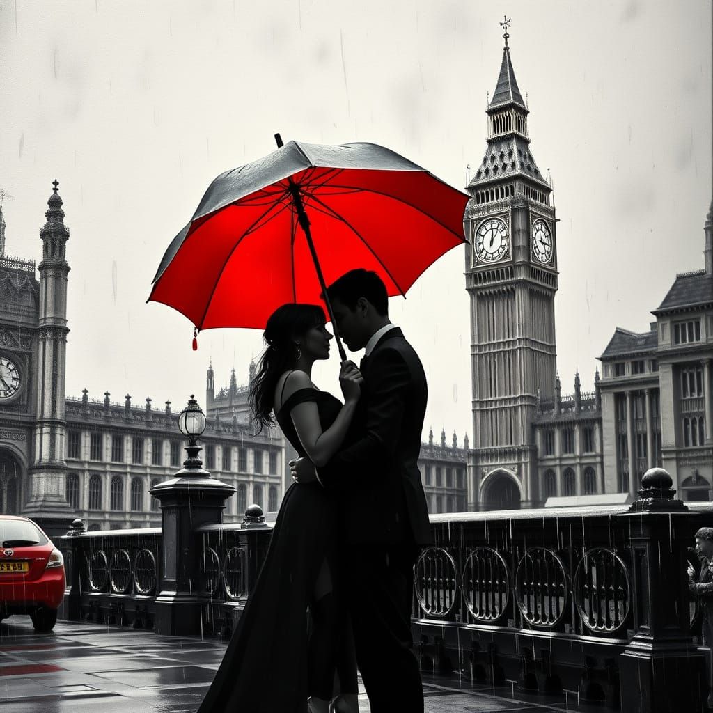 Elegant Black and White Acrylic Painting of London with Big ...