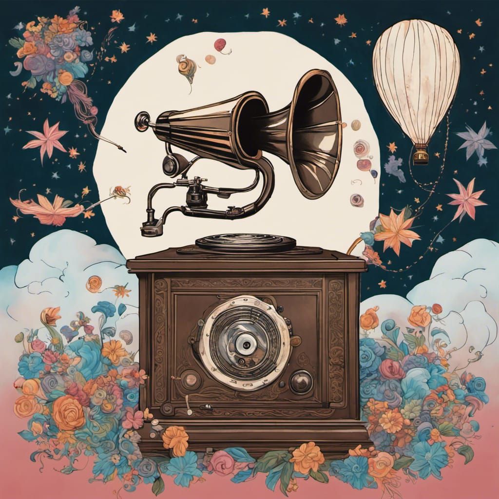 Psychedelic Phonograph with Flowers and Balloons