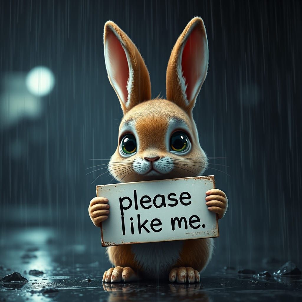 Sad Bunny in the Rain: Moody Concept Art