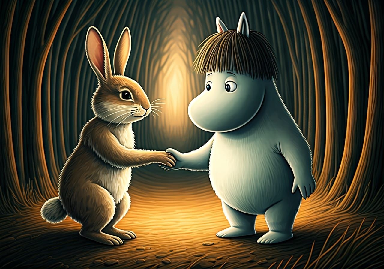 Rabbit Meets Moomin Troll in Moominvalley