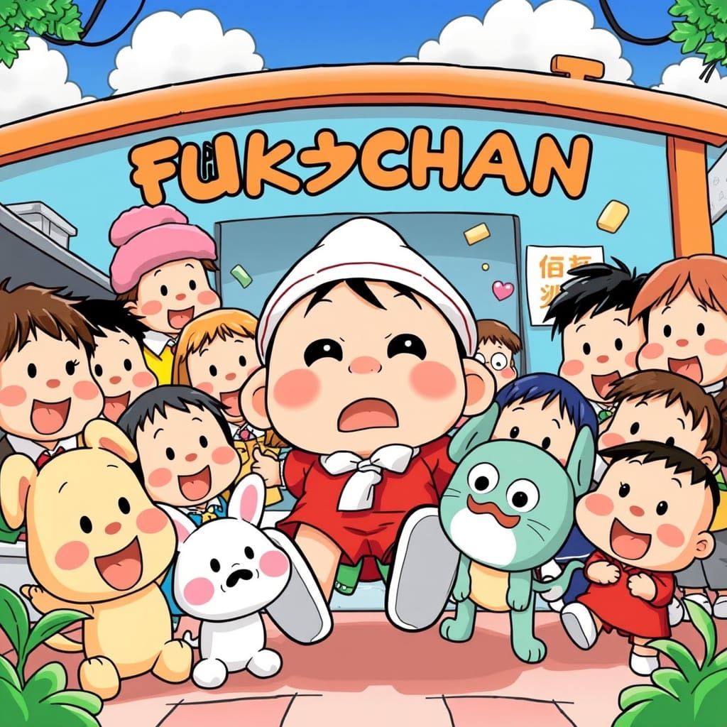 Comical Japanese Kindergarten Friends Gather in Playful Harm...