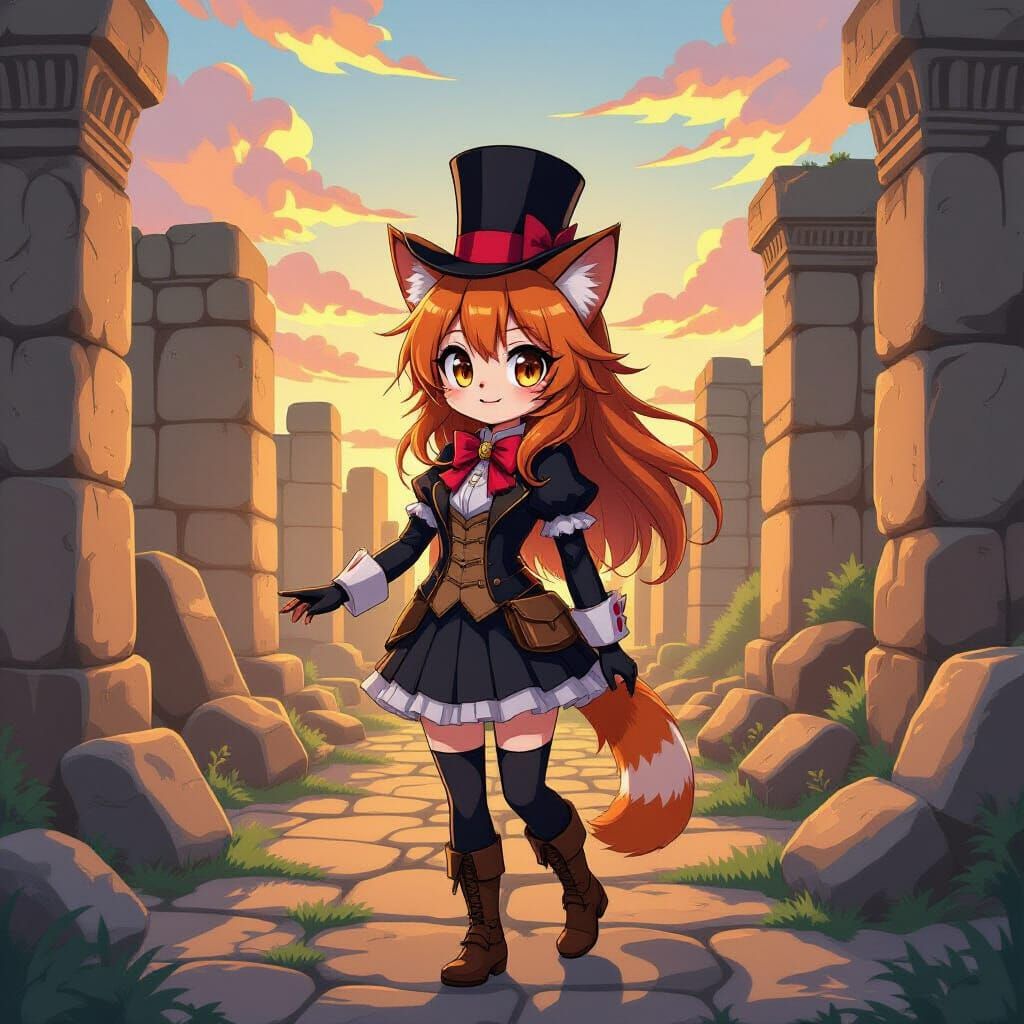 Anthropomorphic Neko Girl Explores Ancient Ruins in Manga St...