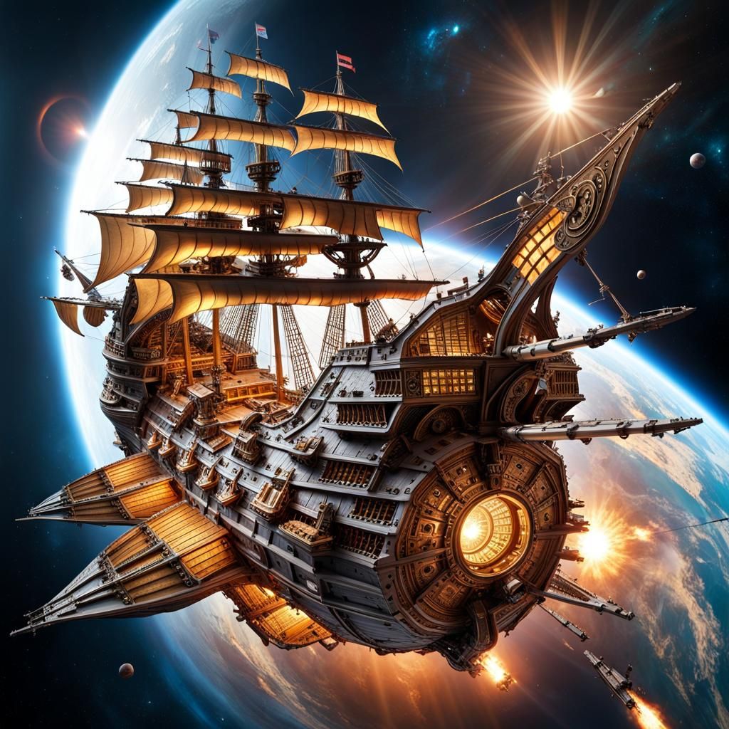 17th Century Sailing Ship Soaring Through Space