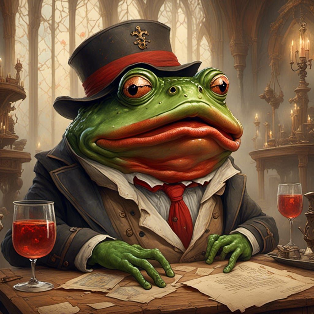 Cartoon French Frog with Red Lips