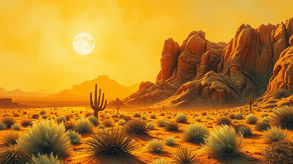 Surreal Desert Landscape in Alcohol Ink Style