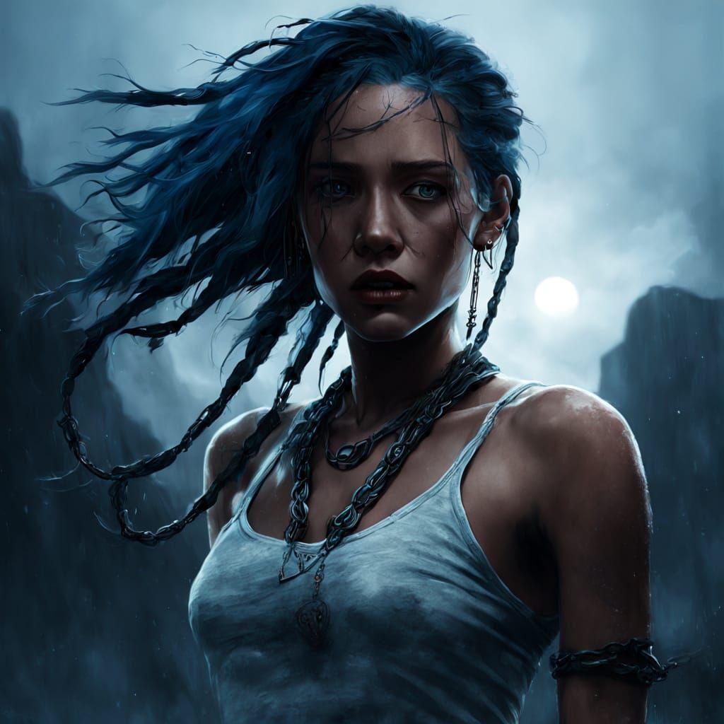 Mystical Chains Bind a Defiant Young Woman in Dark Fantasy