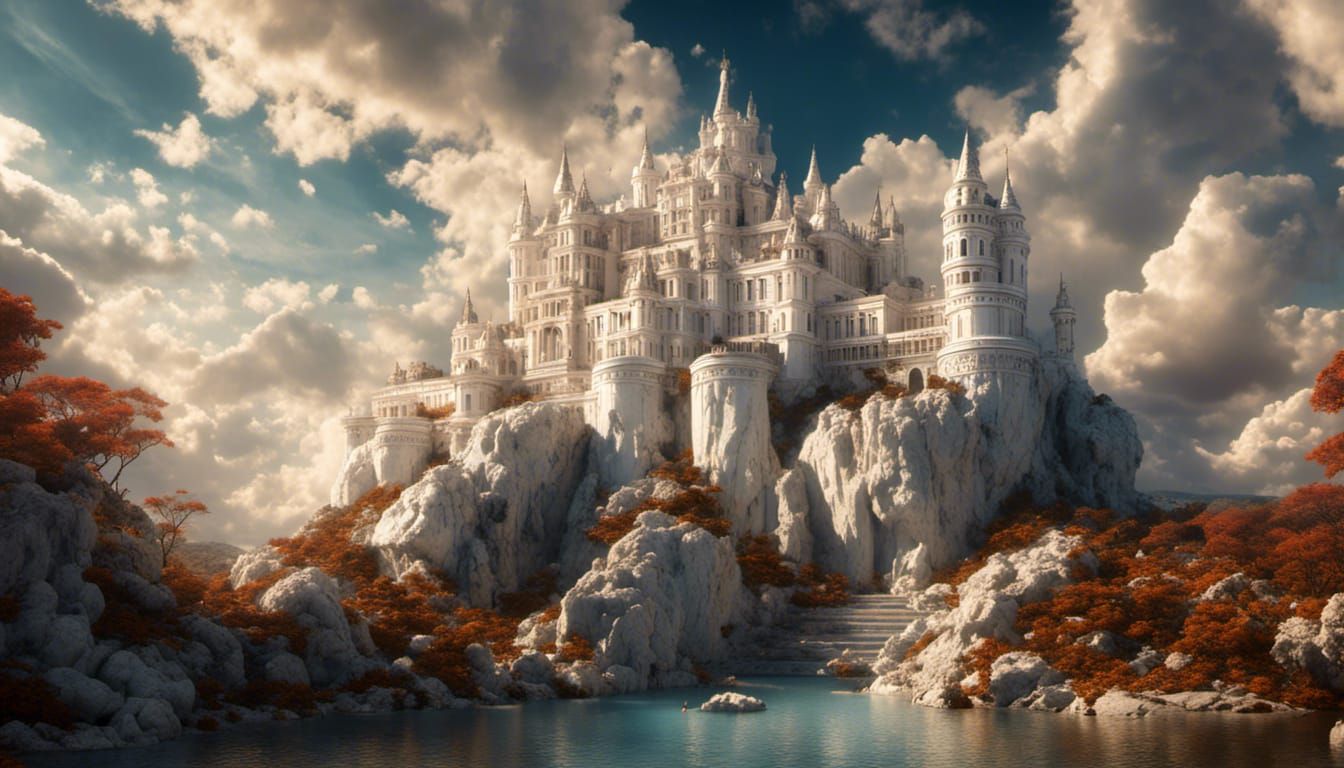 White Marble Castle with Princess in Sky