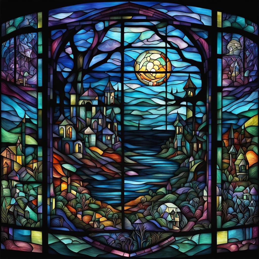 Surreal Cubist Dreamscape: Stained Glass Nightmare