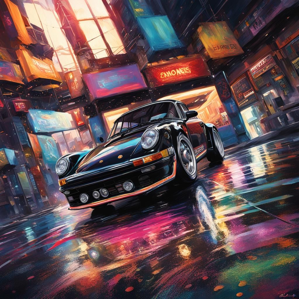 Hyperrealistic Porsche Splash Art Concept