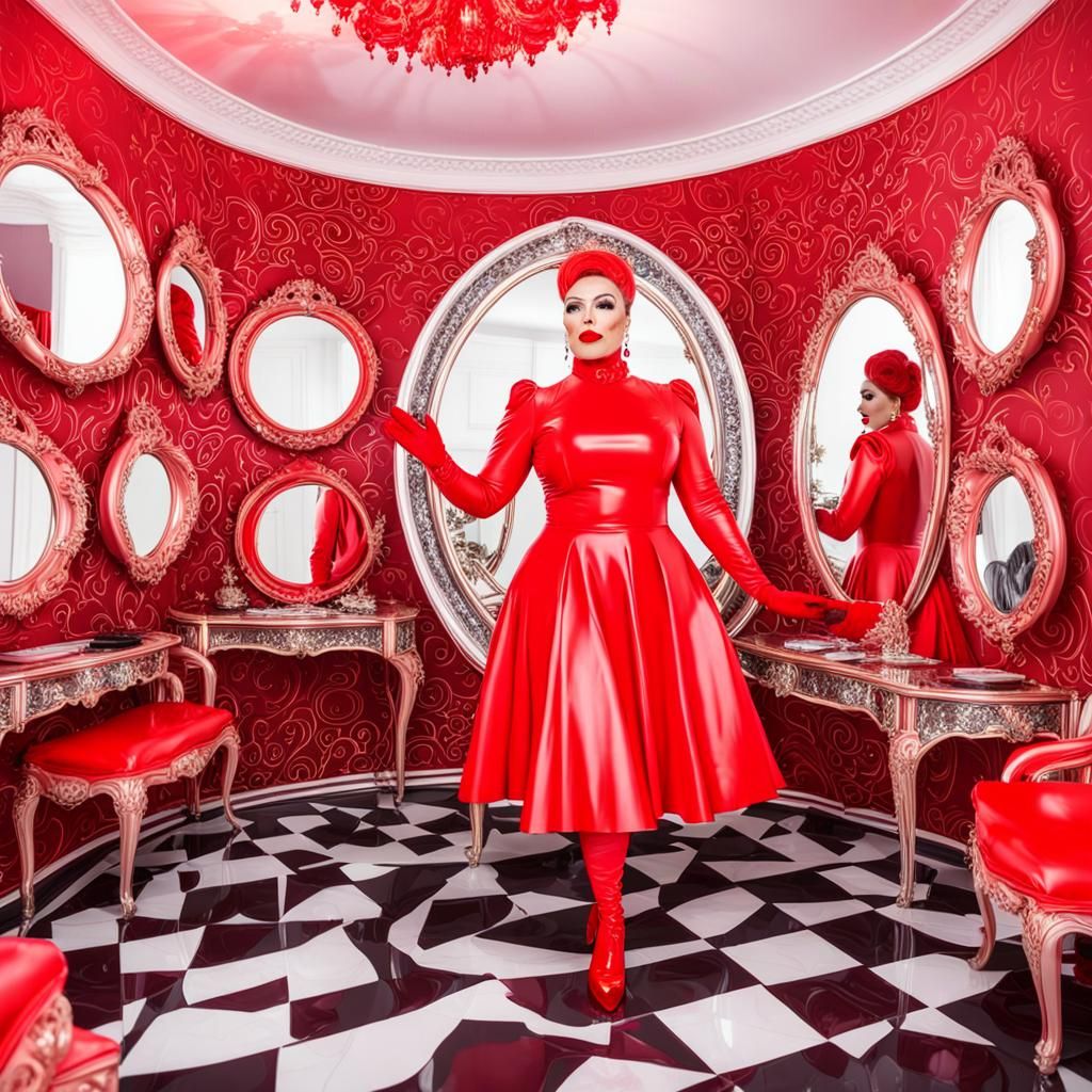 Red Rubber Drag Queen in a Fantastical Wonderland