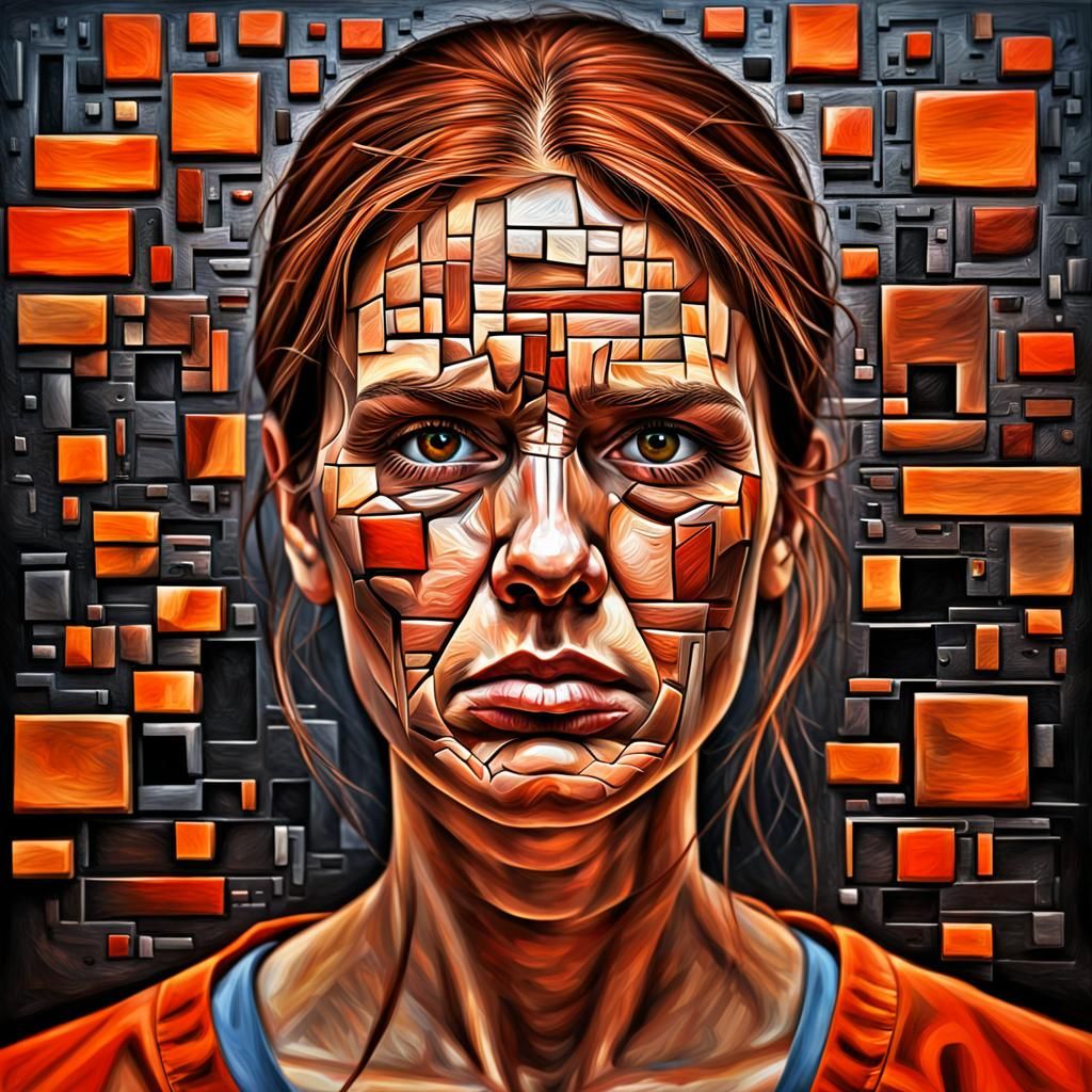 Emotional Pain in Cubist Art Deco Style