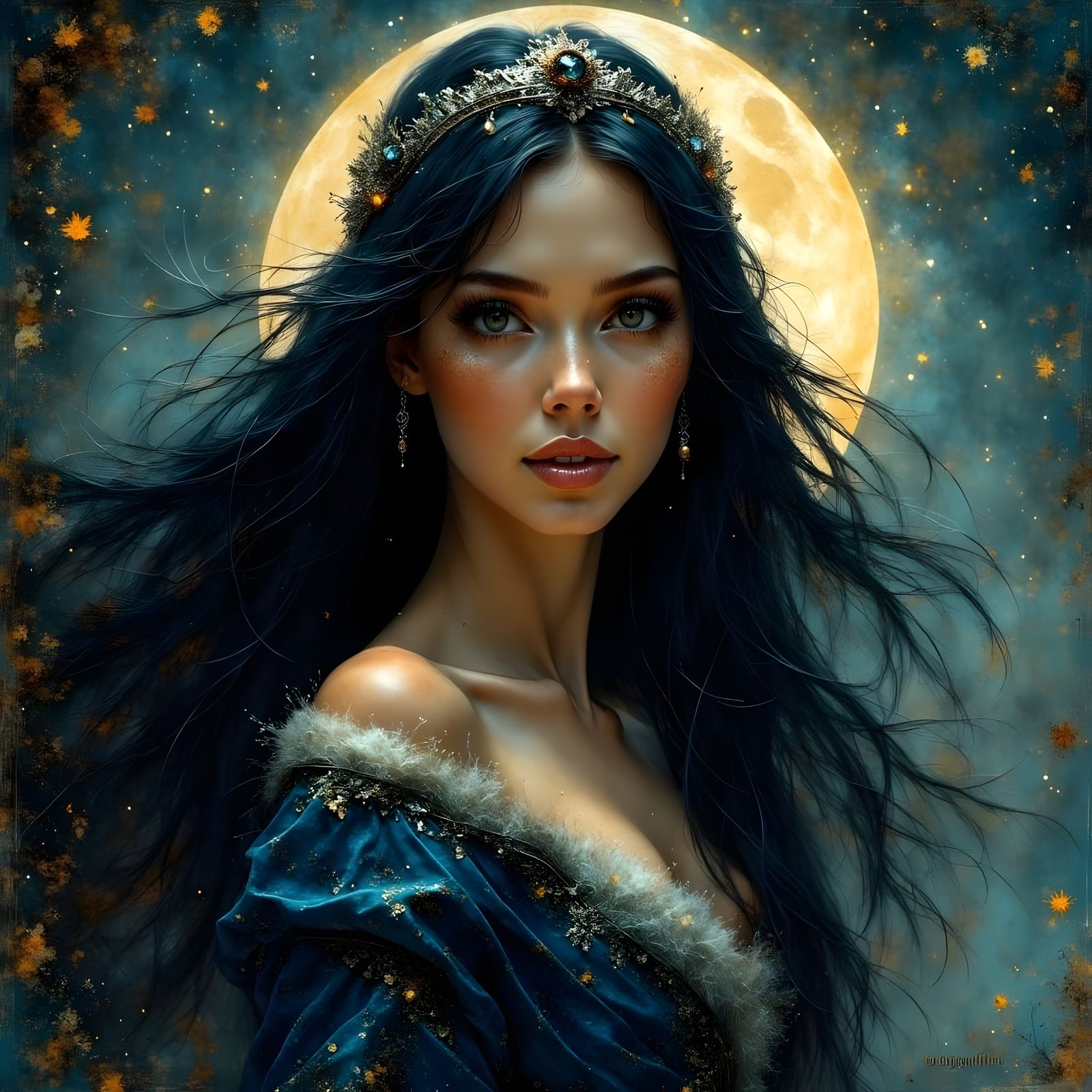 Norse Goddess in Moonlit Night