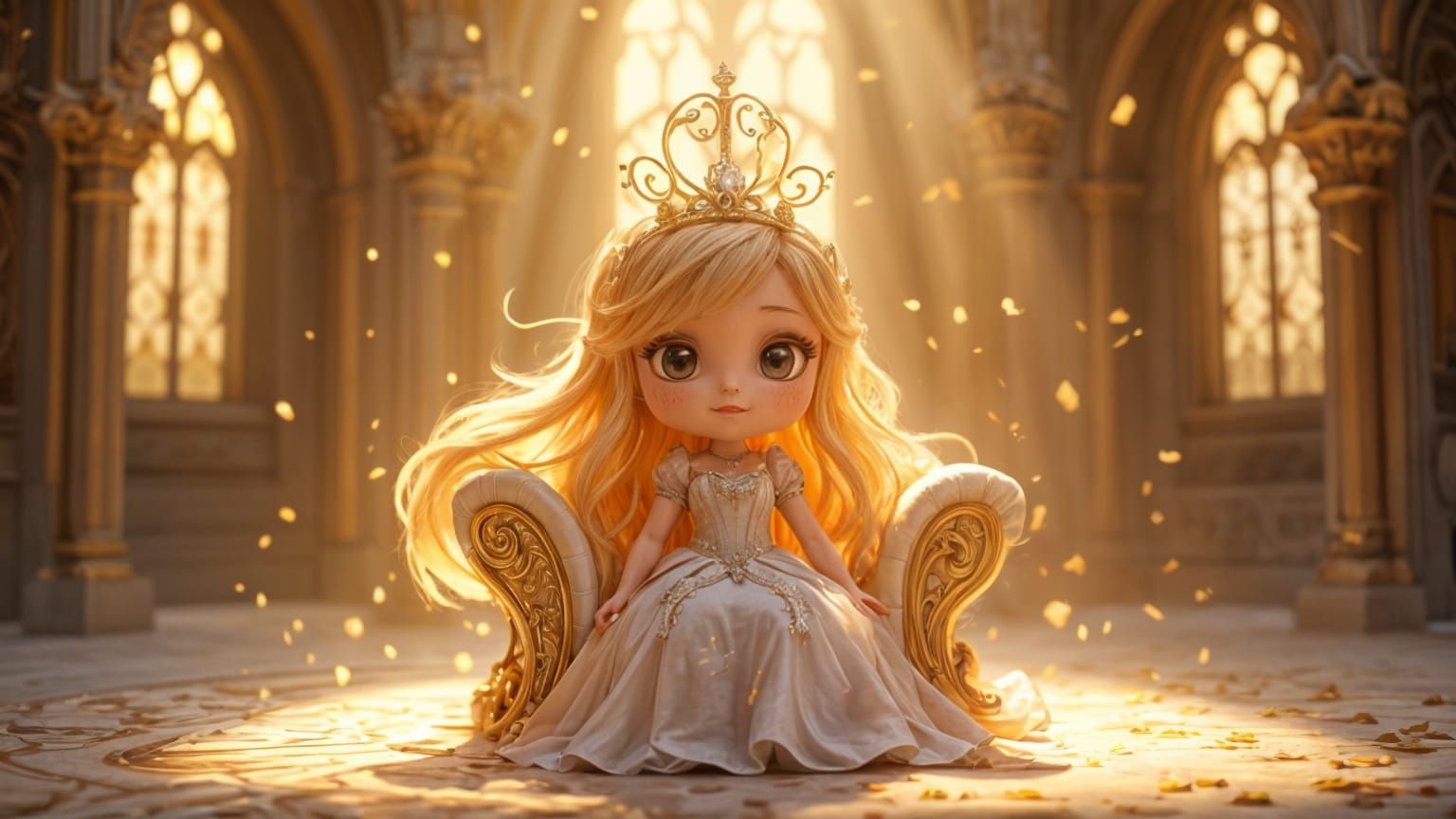 Chibi Princess of Light on Throne in Magical Castle