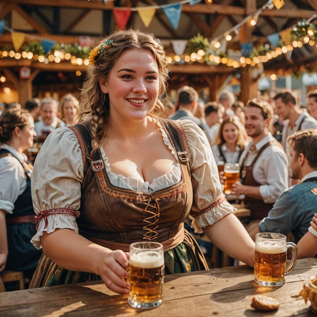 Oktoberfest Woman Serving Beer: Impressionist Concept Art