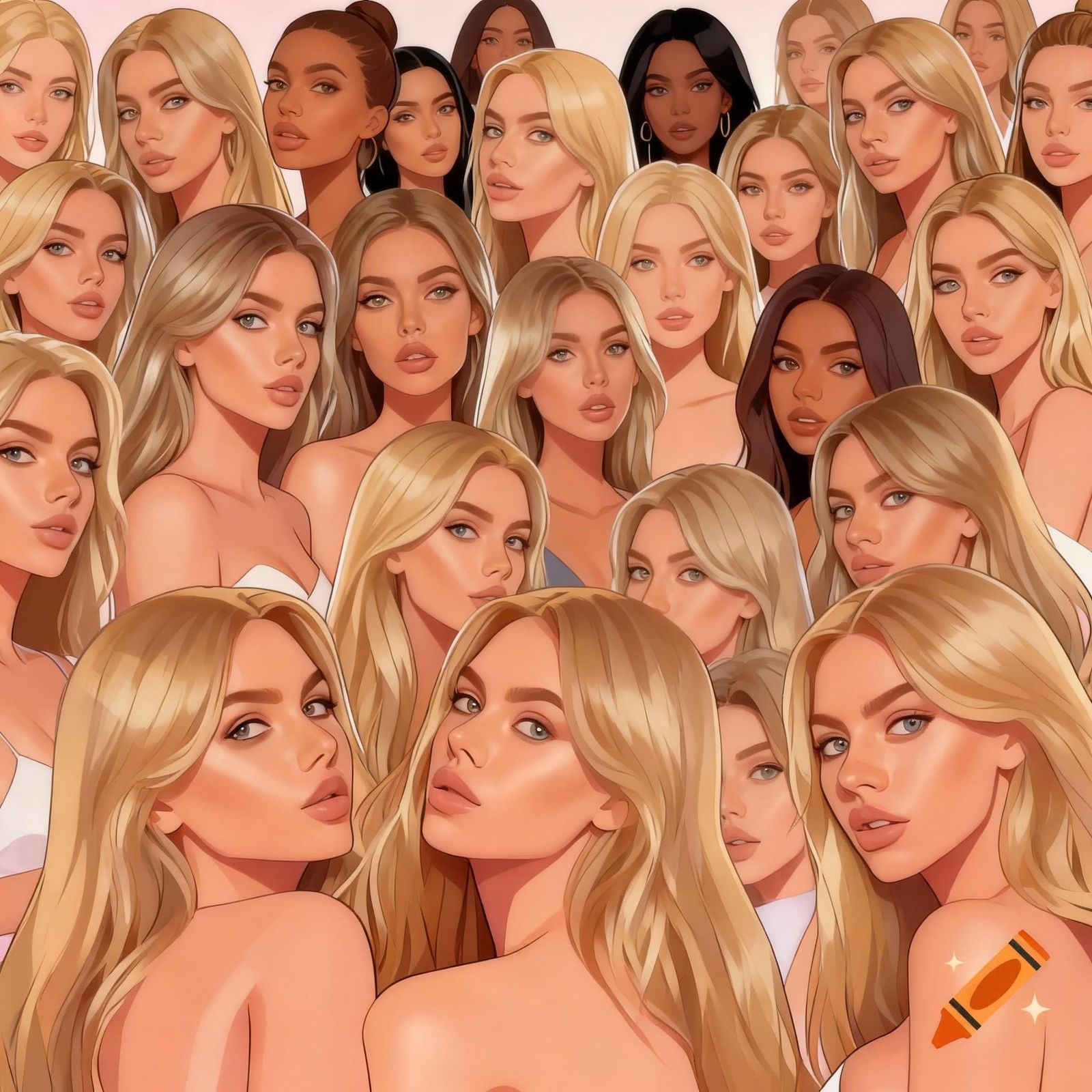 Thirty Visible Women Posing in an Artistic Composition