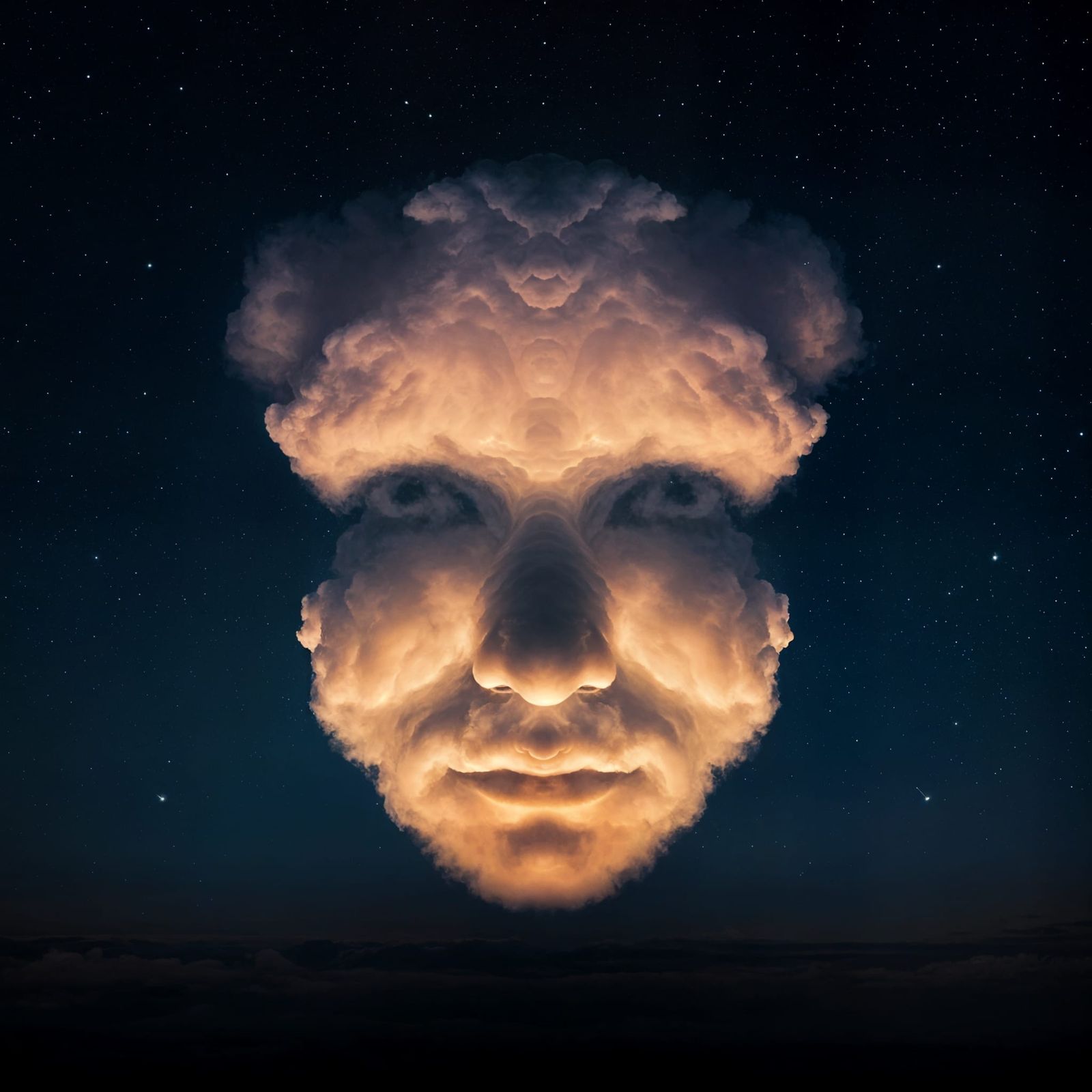 Clouds Form a Haunting Face in the Night Sky