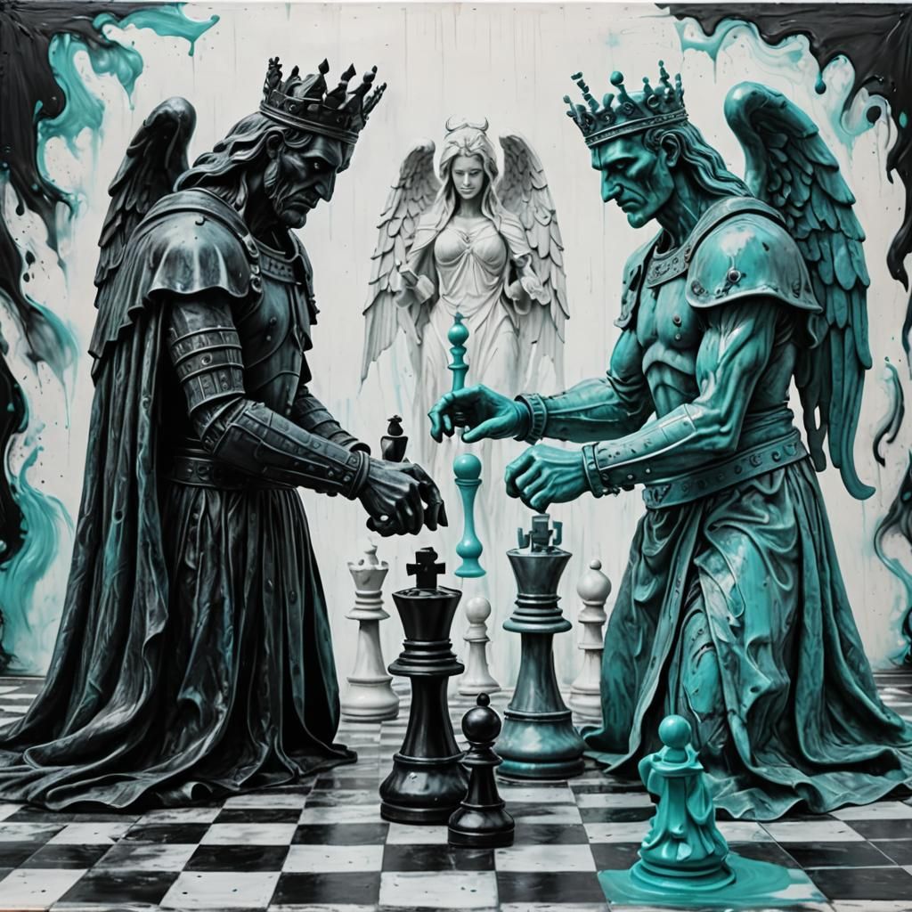 Demonic Chess Game in Black and Turquoise Charcoal