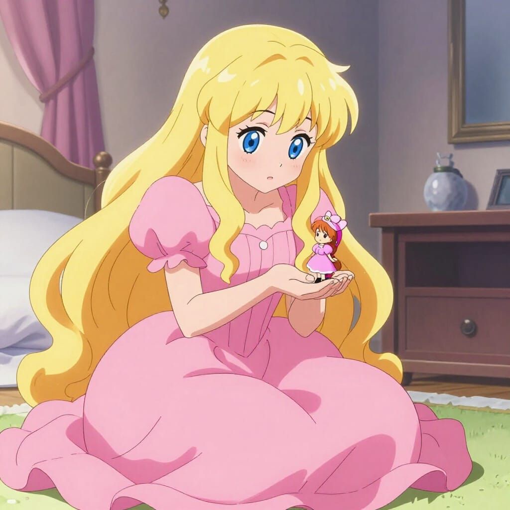 Giantess Dresses Tiny Boy as Princess in Fantasy Bedroom